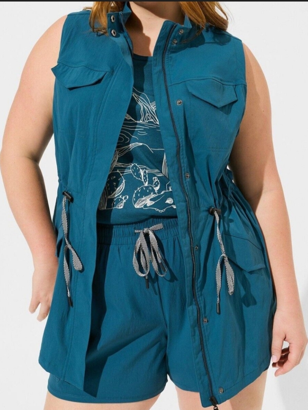 torrid Happy Camper Bright Teal Vest Bungee Cord Waist Torrid Sz 2 2X - Picture 4 of 10